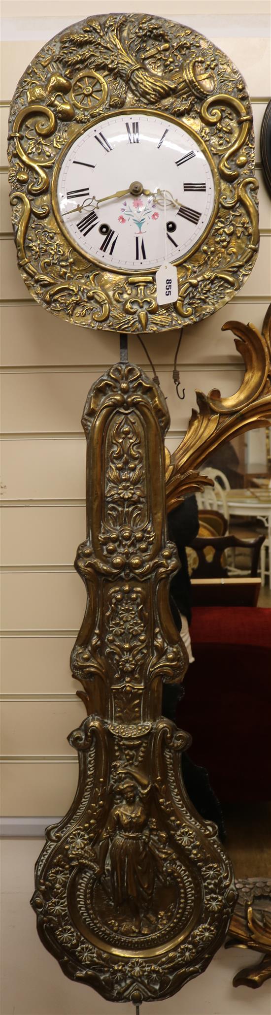 A 19th century French Comtoise, with eight day movement, embossed brass cased W.33cm